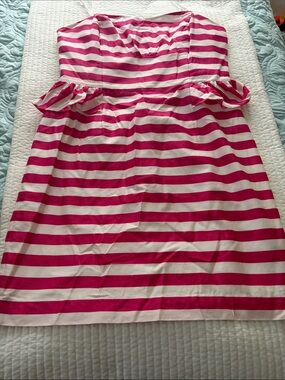 Lilly Pulitzer Pink and White Striped Cotton Peplum Dress